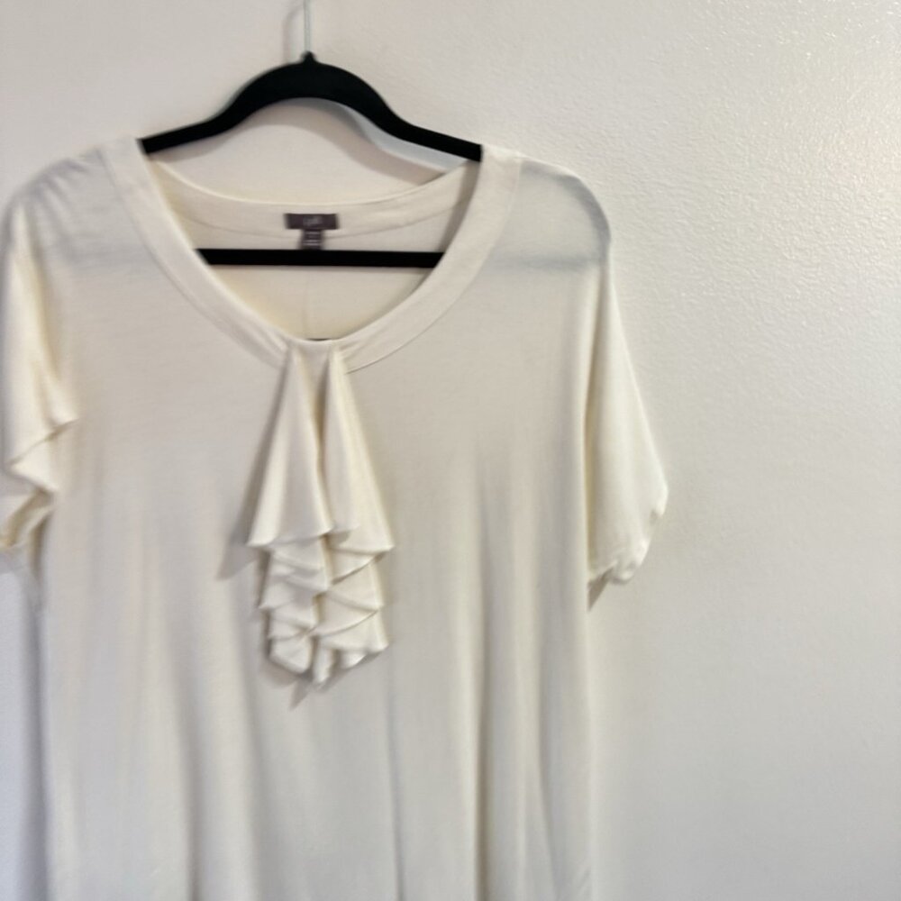 NWT J. Jill T-shirt Blouse L Cream White Ruffle Stretch Jersey Scoop Neck